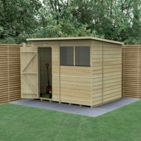 Forest Garden Beckwood 8x6 ft Pent Natural timber Wooden Shed with floor & 2 windows (Base included) - Assembly not required