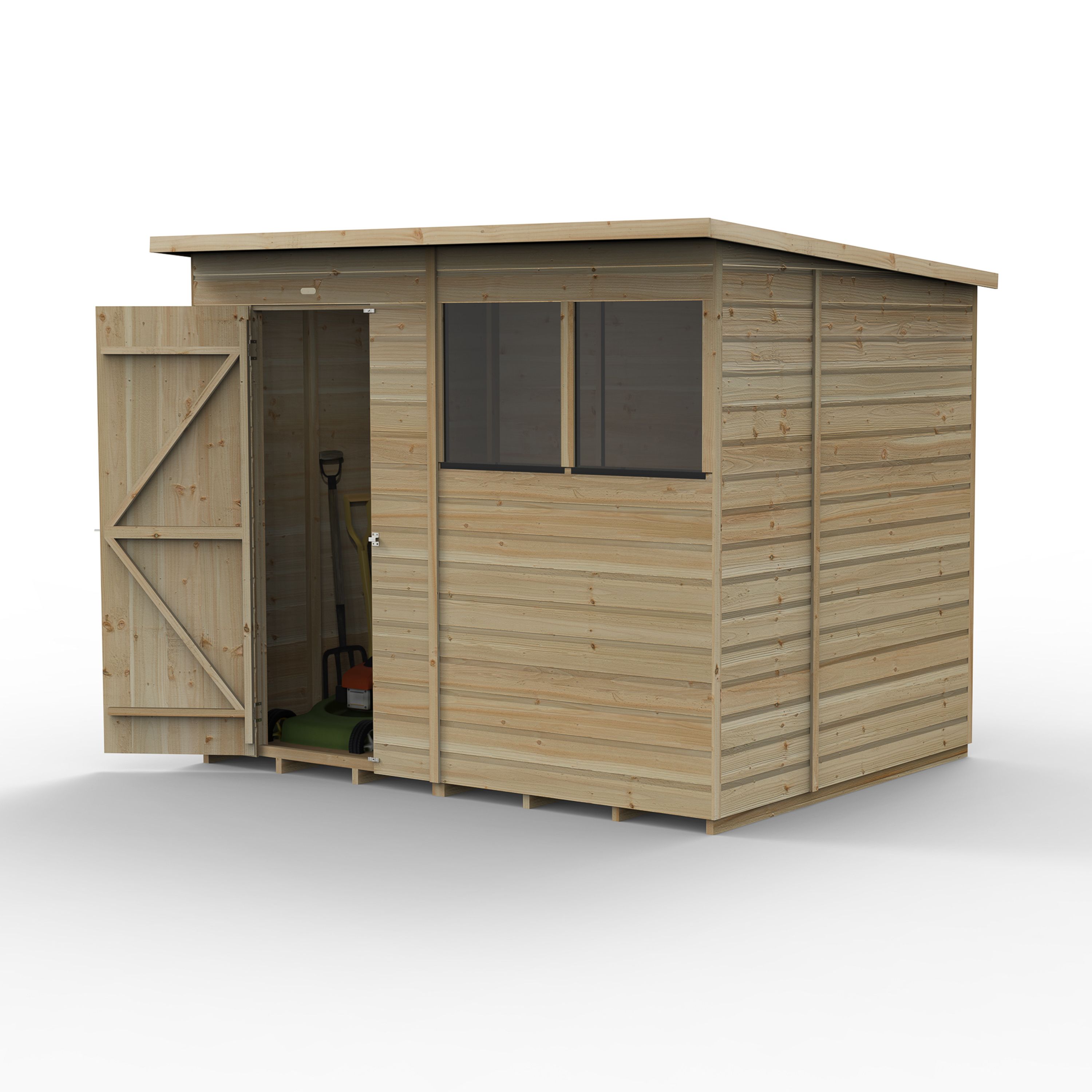 Forest Garden Beckwood 8x6 ft Pent Natural timber Wooden Shed with floor & 2 windows