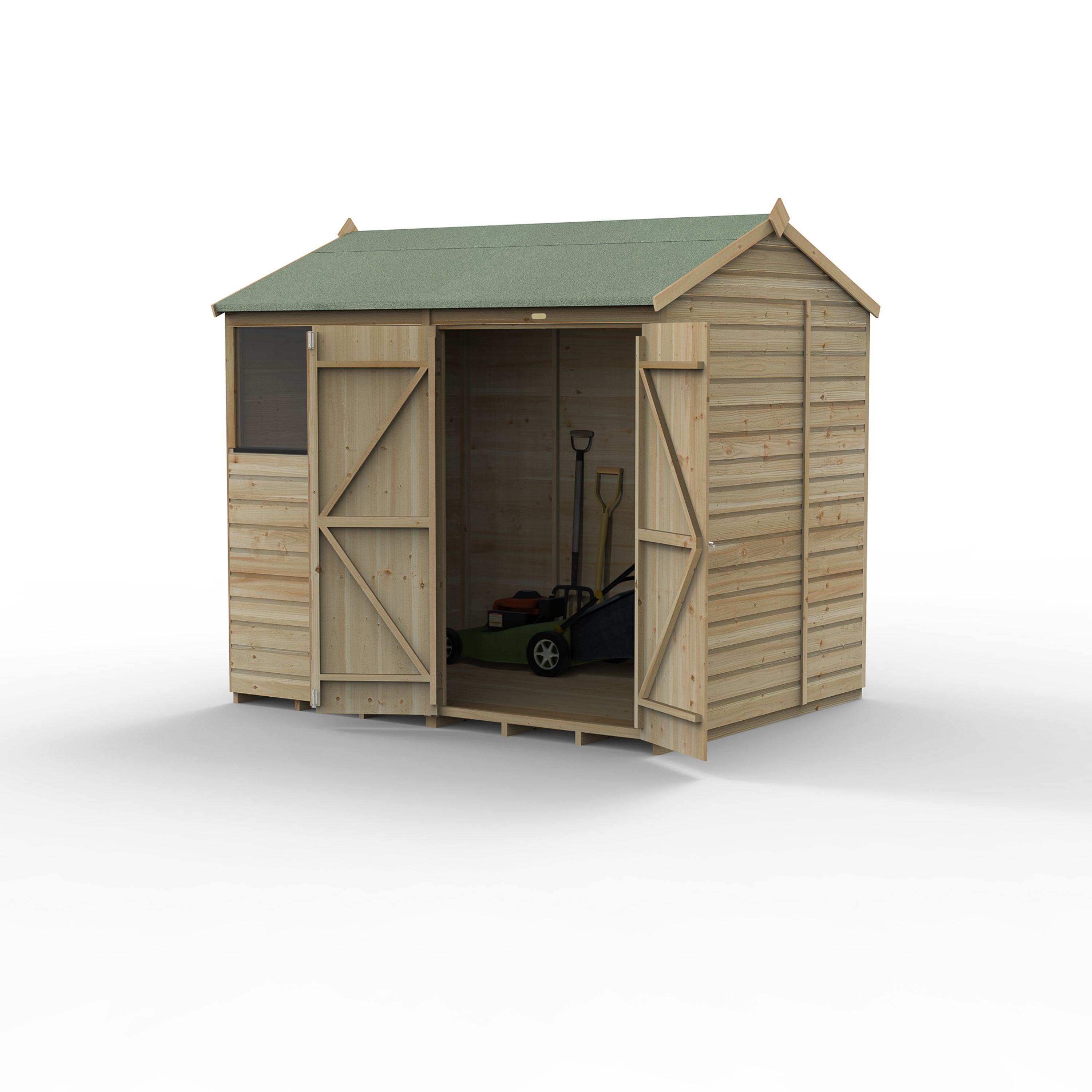 Forest Garden Beckwood 8x6 ft Reverse apex Natural timber Wooden 2 door Shed with floor & 2 windows - Assembly not required