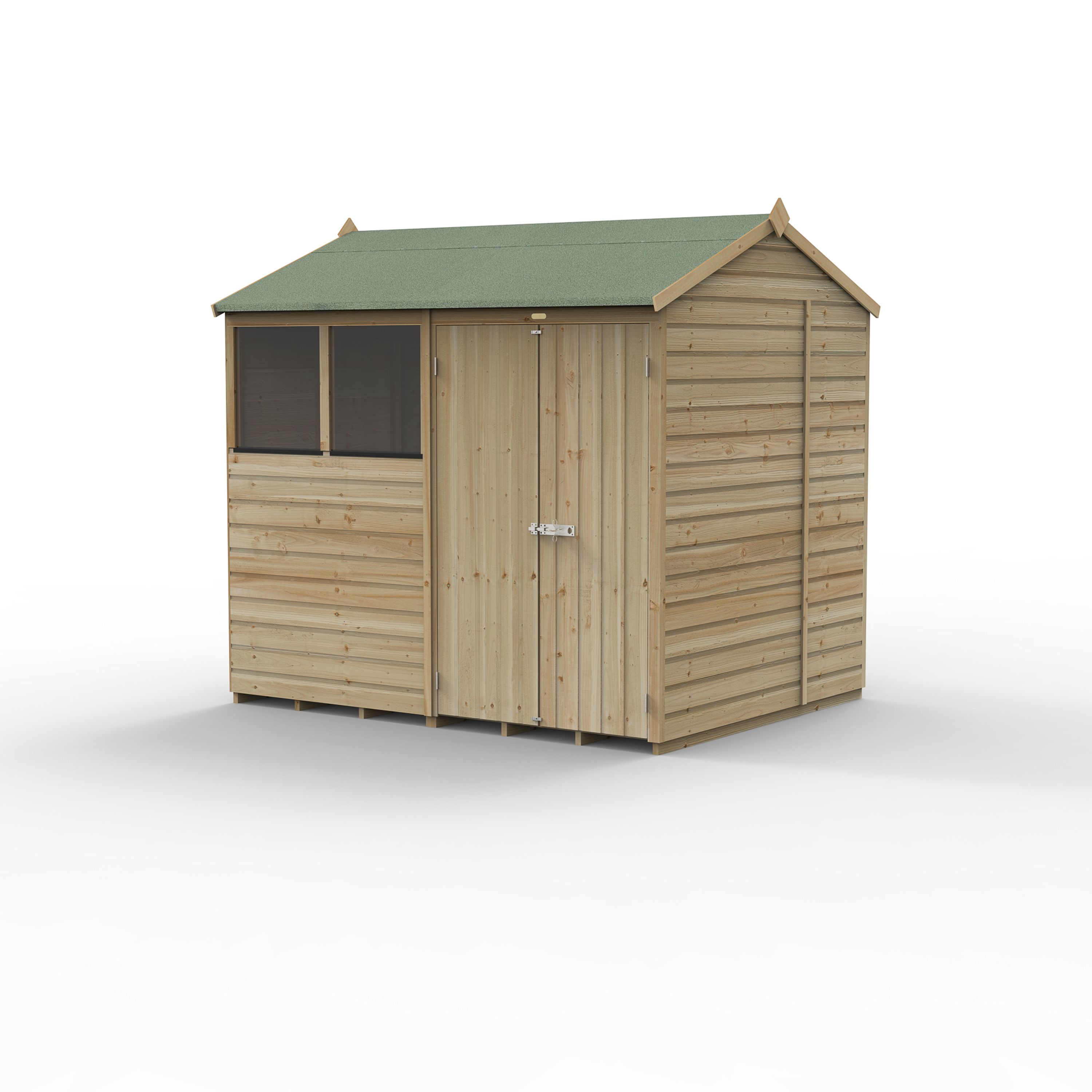 Forest Garden Beckwood 8x6 ft Reverse apex Natural timber Wooden 2 door Shed with floor & 2 windows (Base included) - Assembly not required