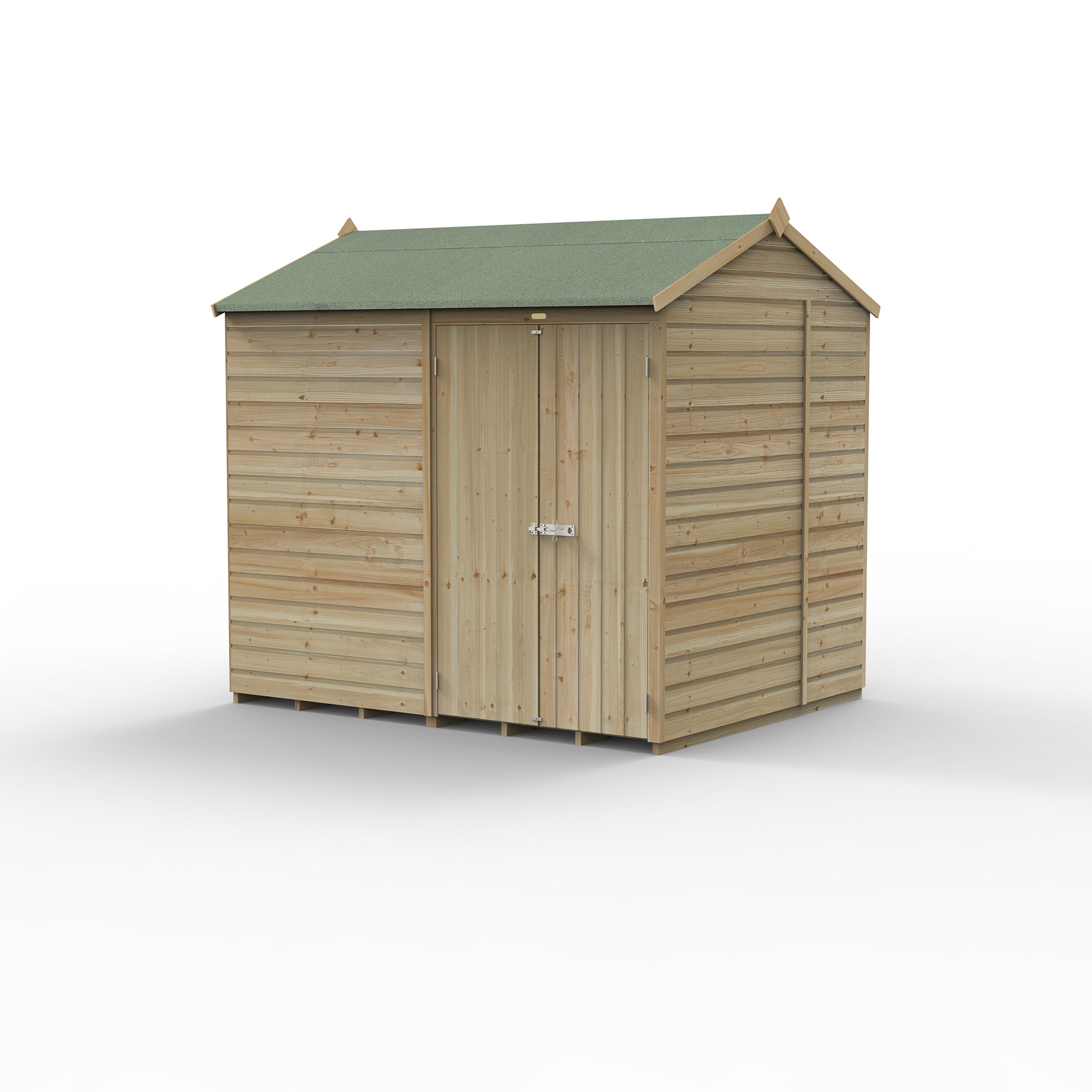 Forest Garden Beckwood 8x6 ft Reverse apex Natural timber Wooden 2 door Shed with floor - Assembly not required
