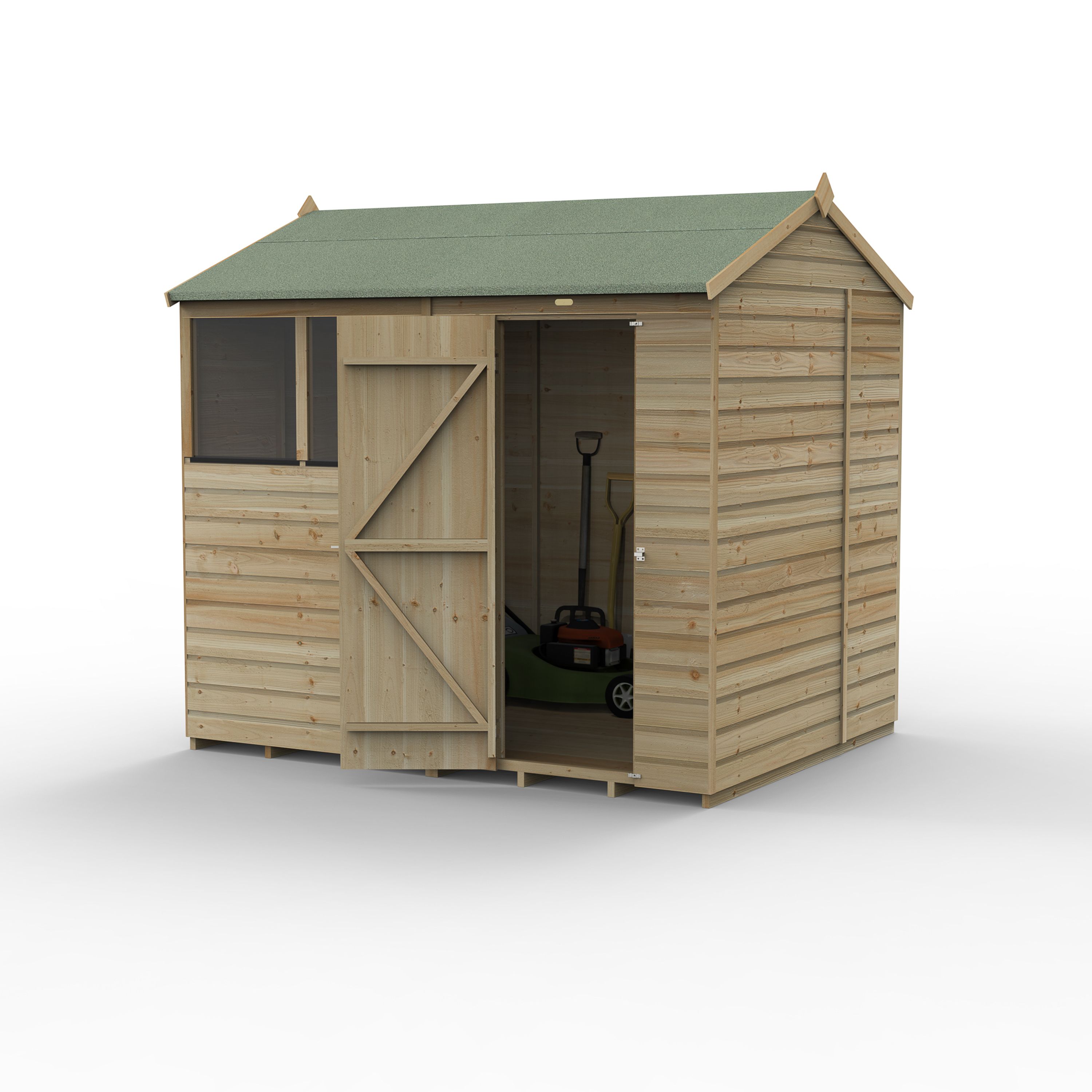 Forest Garden Beckwood 8x6 ft Reverse apex Natural timber Wooden Shed with floor & 2 windows - Assembly not required