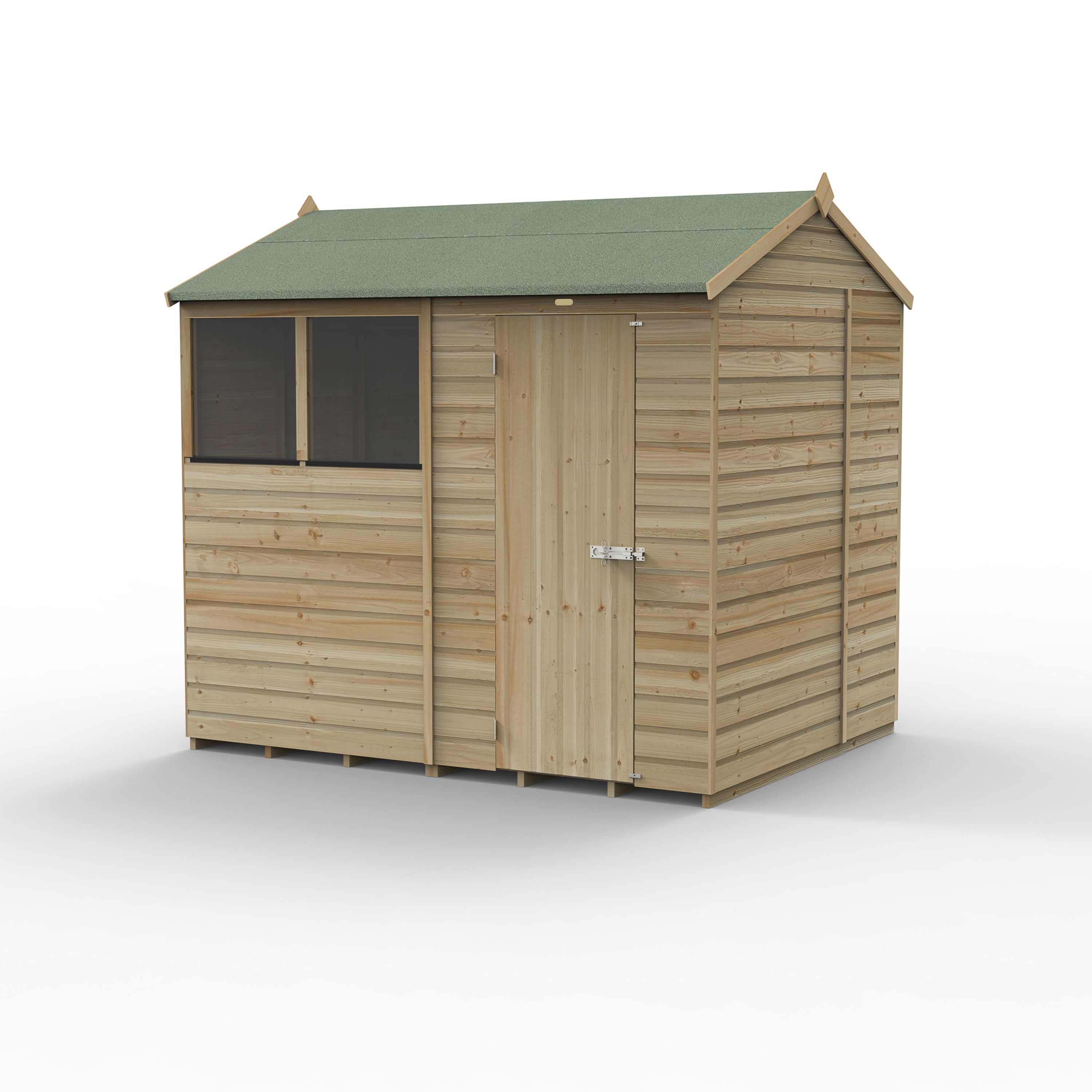 Forest Garden Beckwood 8x6 ft Reverse apex Natural timber Wooden Shed with floor & 2 windows - Assembly not required