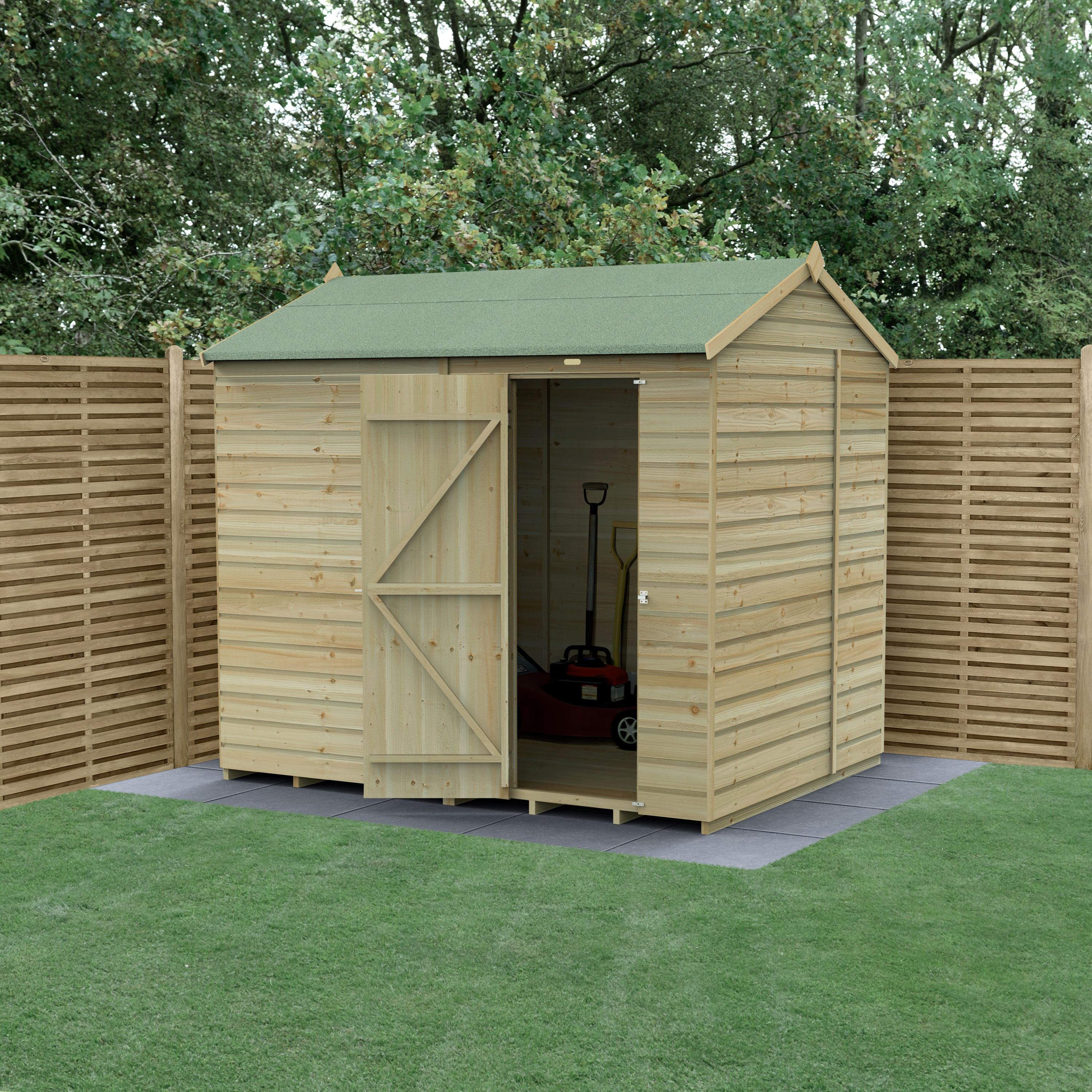 Forest Garden Beckwood 8x6 ft Reverse apex Natural timber Wooden Shed with floor - Assembly not required