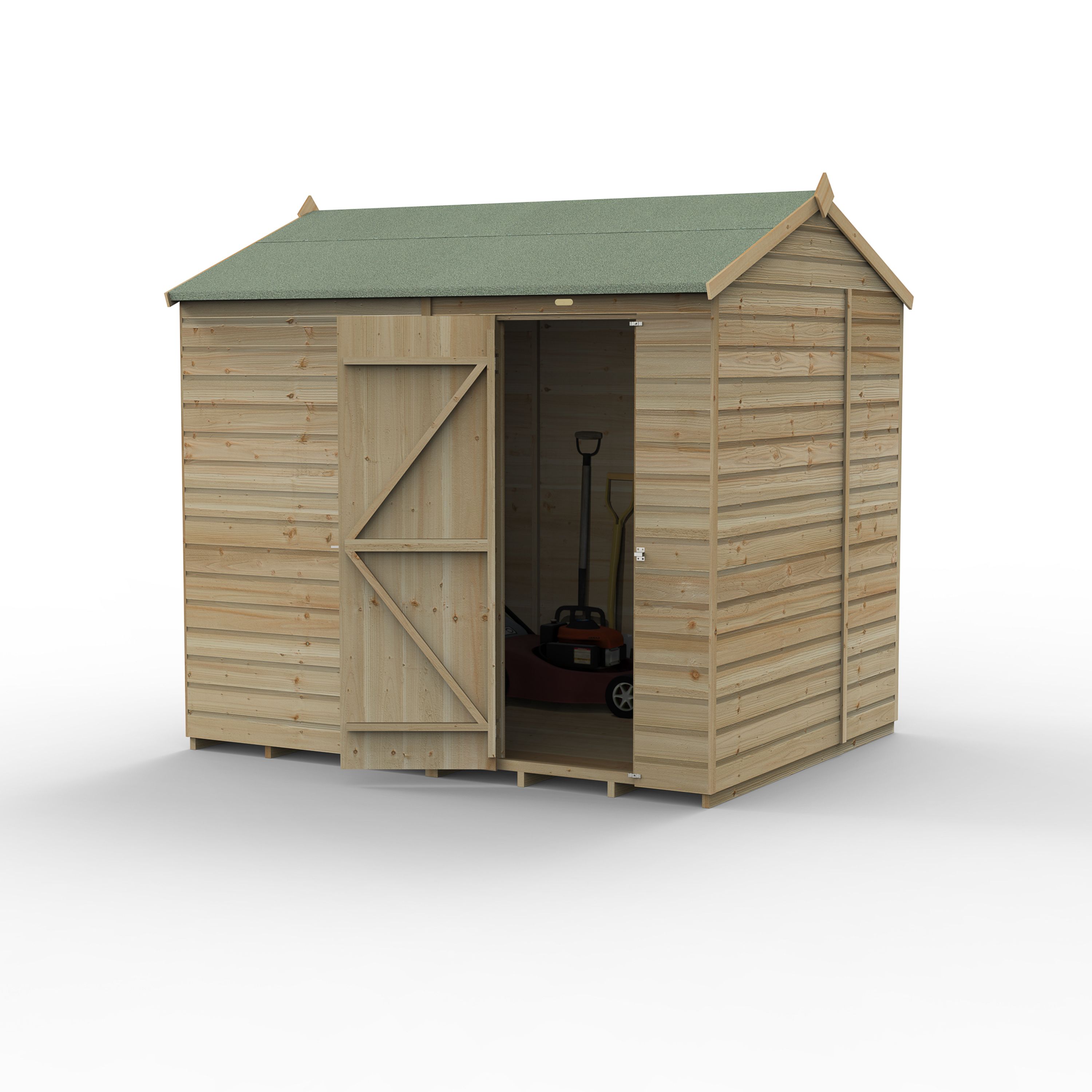 Forest Garden Beckwood 8x6 ft Reverse apex Natural timber Wooden Shed with floor (Base included) - Assembly not required