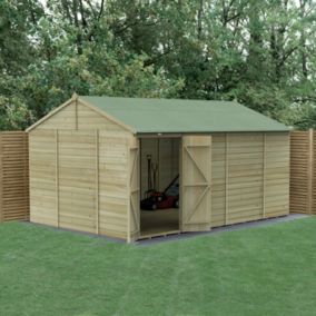 Forest Garden Beckwood Shiplap 10x15 ft Reverse apex Natural timber Wooden Pressure treated 2 door Shed with floor - Assembly service included