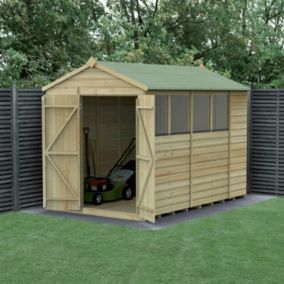 Forest Garden Beckwood Shiplap 10x6 ft Apex Natural timber Wooden Pressure treated 2 door Shed with floor & 4 windows - Assembly service included