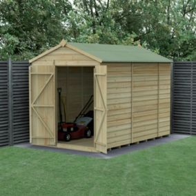 Forest Garden Beckwood Shiplap 10x6 ft Apex Natural timber Wooden Pressure treated 2 door Shed with floor - Assembly service included