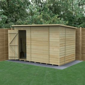 Forest Garden Beckwood Shiplap 10x6 ft Pent Natural timber Wooden Pressure treated 2 door Shed with floor - Assembly service included