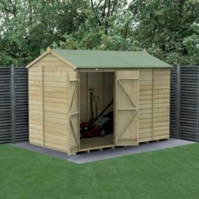 Forest Garden Beckwood Shiplap 10x6 ft Reverse apex Natural timber Wooden Pressure treated 2 door Shed with floor - Assembly service included