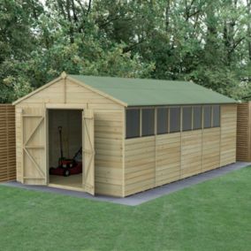 Forest Garden Beckwood Shiplap 20x10 ft Apex Natural timber Wooden Pressure treated 2 door Shed with floor - Assembly service included