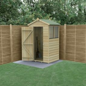 Forest Garden Beckwood Shiplap 4x3 ft Apex Natural timber Wooden Pressure treated Shed with floor & 2 windows - Assembly service included