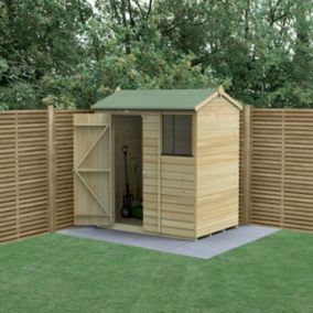 Forest Garden Beckwood Shiplap 6x4 ft Reverse apex Natural timber Wooden Pressure treated Shed with floor & 1 window - Assembly service included