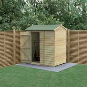 Forest Garden Beckwood Shiplap 6x4 ft Reverse apex Natural timber Wooden Pressure treated Shed with floor - Assembly service included