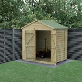 Forest Garden Beckwood Shiplap 7x5 ft Apex Natural timber Wooden Pressure treated 2 door Shed with floor (Base included) - Assembly service included