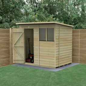 Forest Garden Beckwood Shiplap 7x5 ft Pent Natural timber Wooden Pressure treated Shed with floor & 2 windows (Base included) - Assembly service included