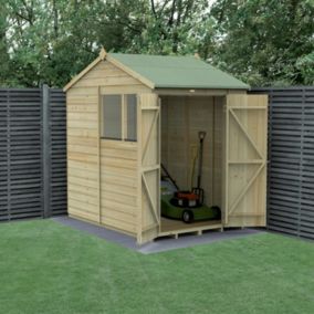 Forest Garden Beckwood Shiplap 7x5 ft Reverse apex Natural timber Wooden Pressure treated 2 door Shed with floor & 2 windows (Base included) - Assembly service included