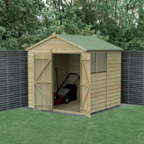 Forest Garden Beckwood Shiplap 7x7 ft Apex Natural timber Wooden Pressure treated 2 door Shed with floor & 2 windows - Assembly service included