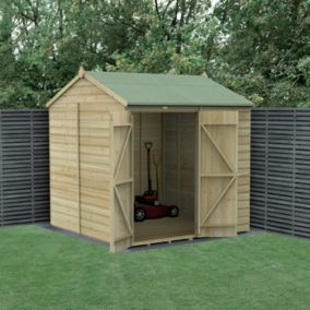 Forest Garden Beckwood Shiplap 7x7 ft Reverse apex Natural timber Wooden Pressure treated 2 door Shed with floor - Assembly service included