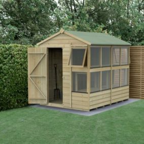 Forest Garden Beckwood Shiplap 8x6 ft Apex Natural timber Wooden Pressure treated Potting shed with floor & 10 windows - Assembly service included