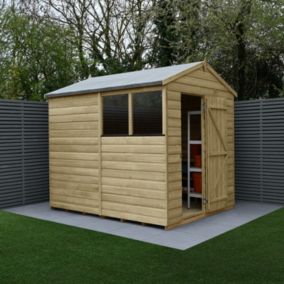 Forest Garden Beckwood Shiplap 8x6 ft Apex Natural timber Wooden Pressure treated Shed with floor & 2 windows (Base included) - Assembly service included