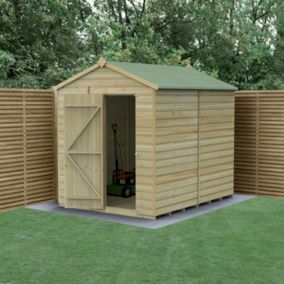 Forest Garden Beckwood Shiplap 8x6 ft Apex Natural timber Wooden Pressure treated Shed with floor - Assembly service included