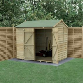 Forest Garden Beckwood Shiplap 8x6 ft Reverse apex Natural timber Wooden Pressure treated 2 door Shed with floor - Assembly service included