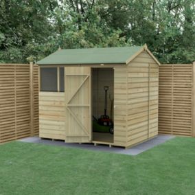 Forest Garden Beckwood Shiplap 8x6 ft Reverse apex Natural timber Wooden Pressure treated Shed with floor & 2 windows - Assembly service included