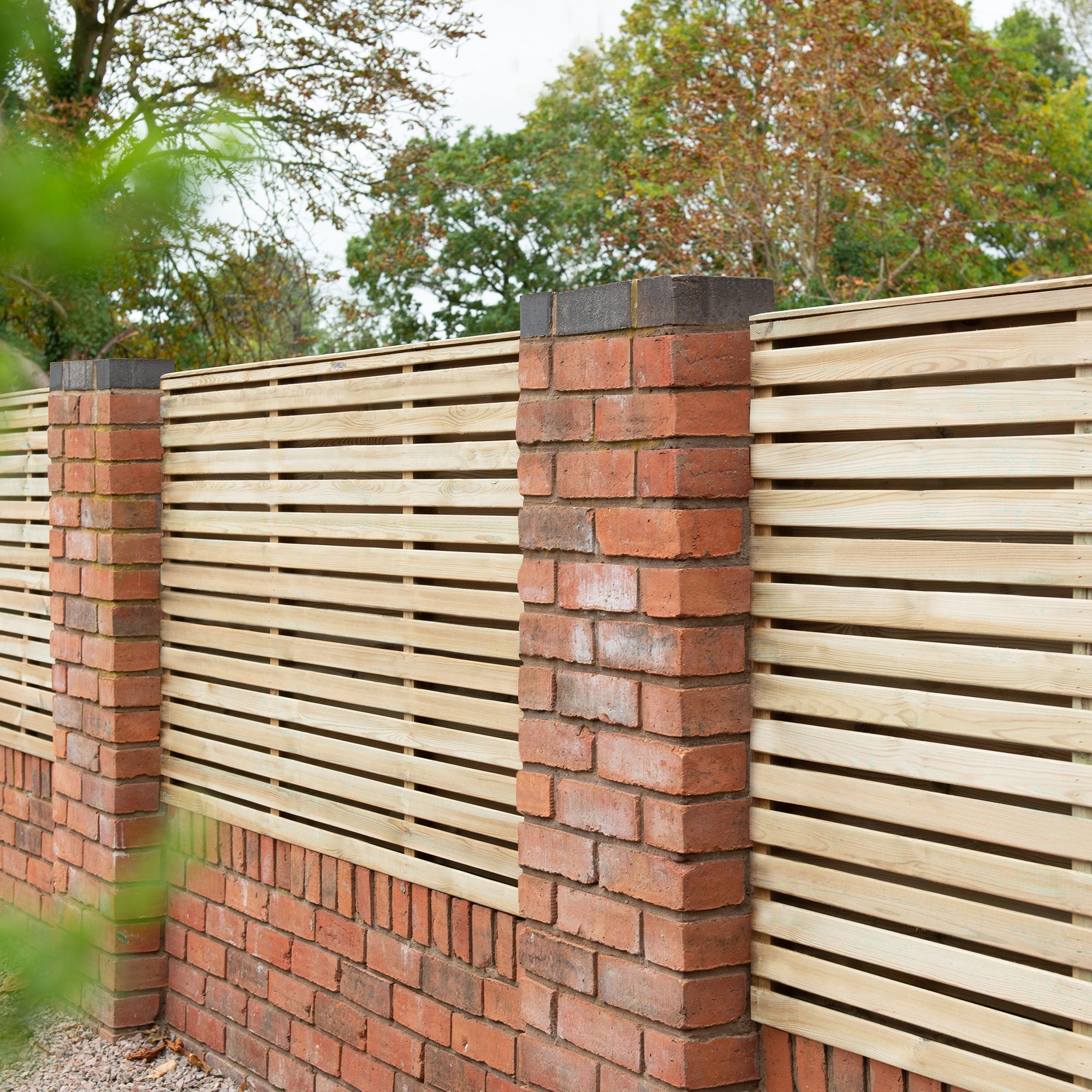 Forest Garden Contemporary Slatted Pressure treated 4ft Wooden Decorative fence panel (W)1.8m (H)1.2m, Pack of 5
