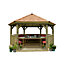 Forest Garden Furnished Cedar Roof Hexagonal Gazebo, (W)4900mm (D)4240mm (Red Cushion included)