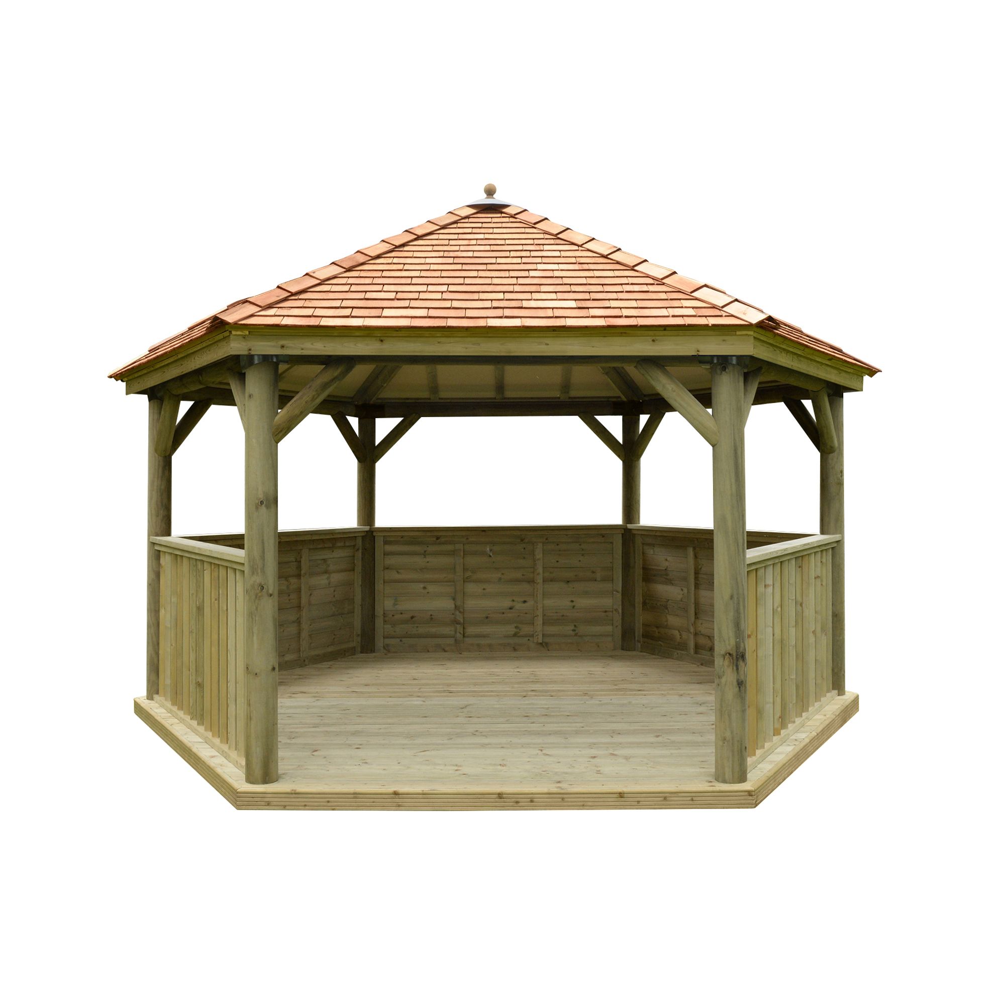 Forest Garden Hexagonal Gazebo with Cedar roof, (W)4.9m (D)4.24m with Floor included