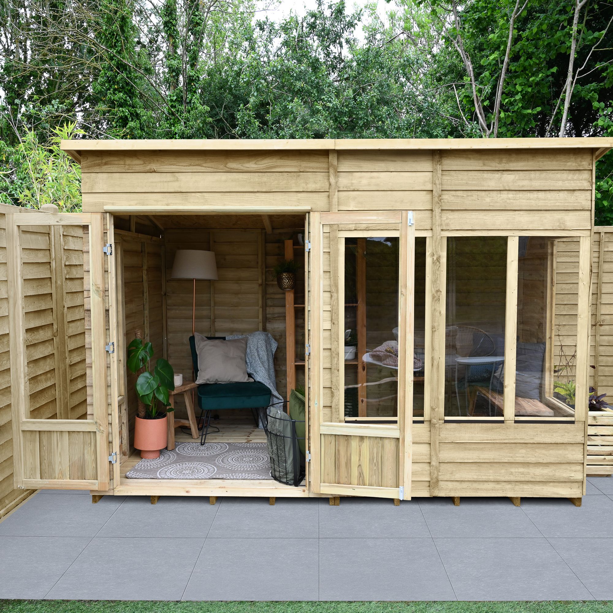 Forest Garden Oakley 10x6 ft with Double door & 5 windows Pent Solid wood Summer house