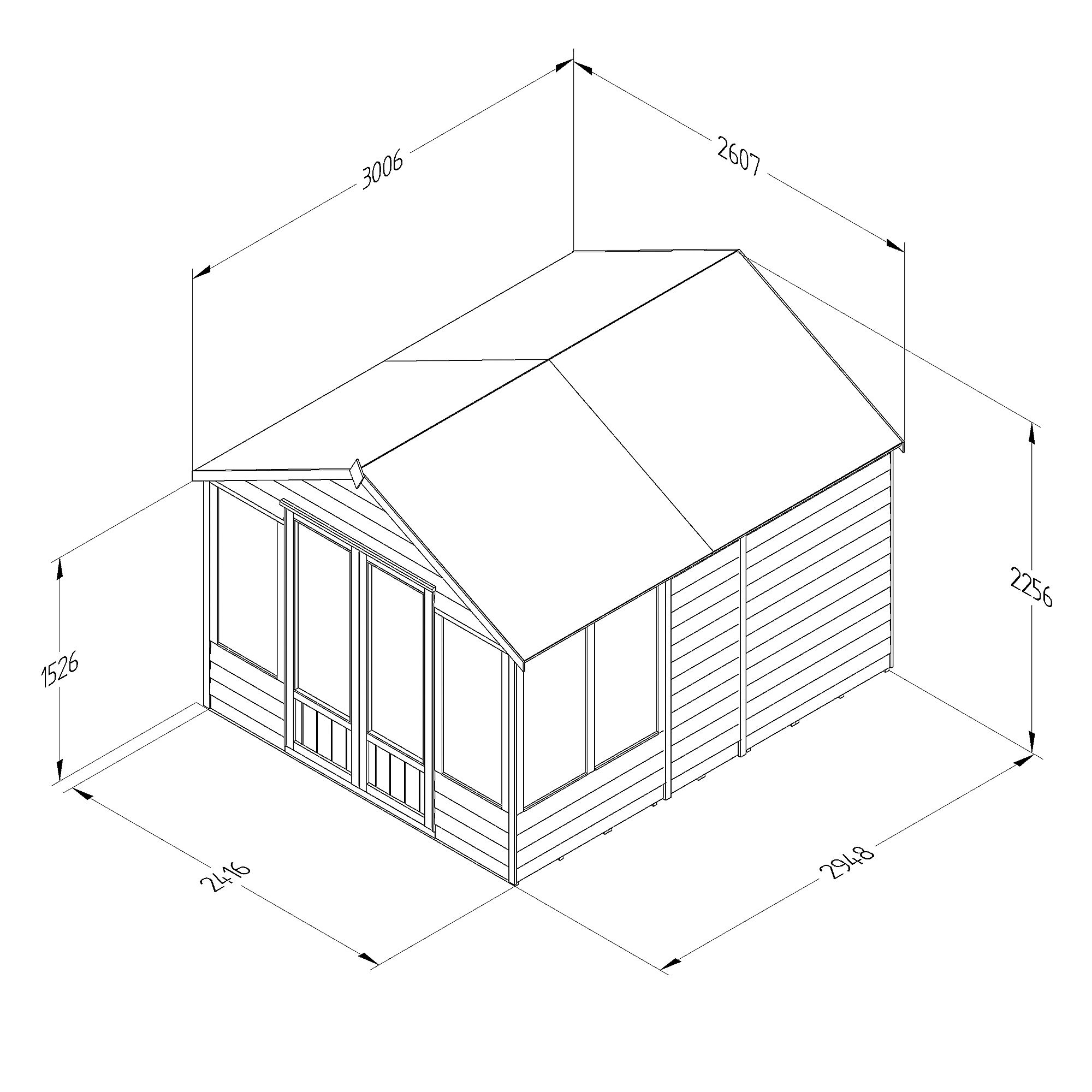 Forest Garden Oakley 10x8 ft with Double door & 6 windows Apex Solid wood Summer house (Base included)