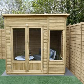 Forest Garden Oakley 7x5 ft with Double door & 3 windows Pent Solid wood Summer house (Base included)