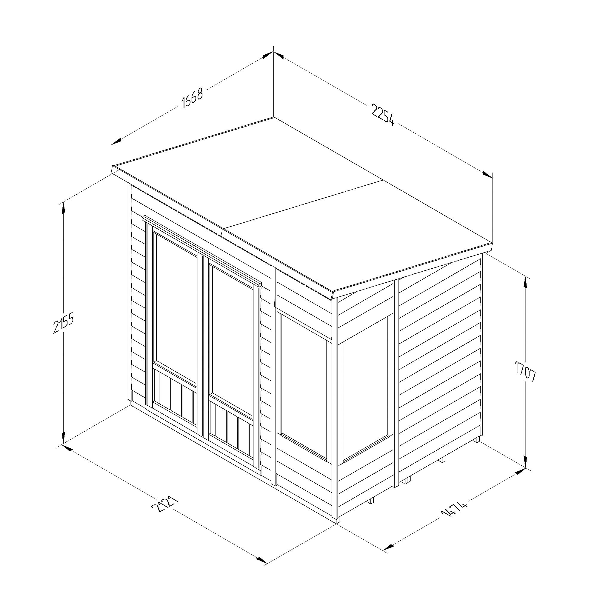 Forest Garden Oakley 7x5 ft with Double door & 3 windows Pent Solid wood Summer house (Base included)