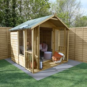 Forest Garden Oakley 7x7 ft with Double door & 4 windows Apex Solid wood Summer house (Base included)