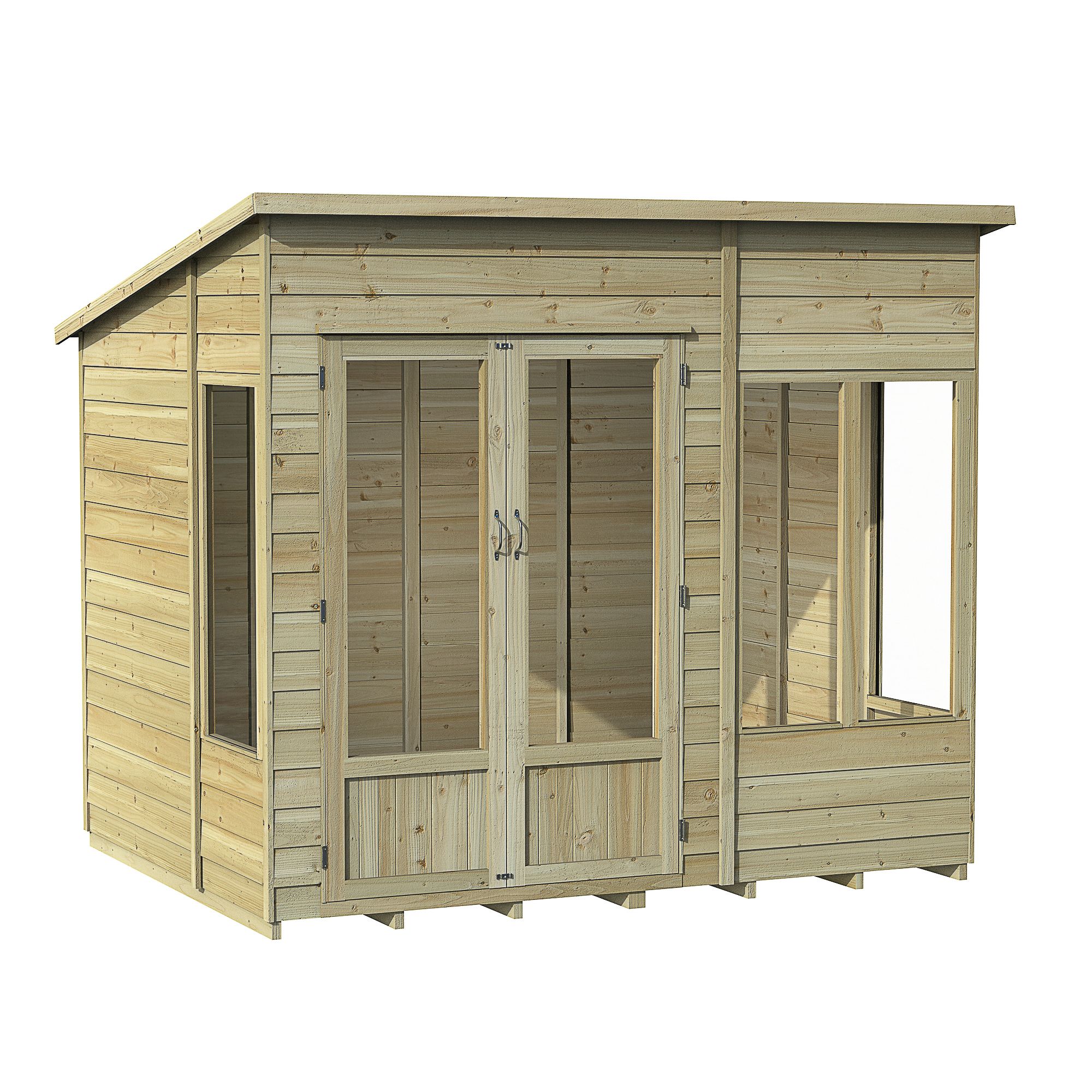Forest Garden Oakley 8x6 ft with Double door & 4 windows Pent Solid wood Summer house (Base included)