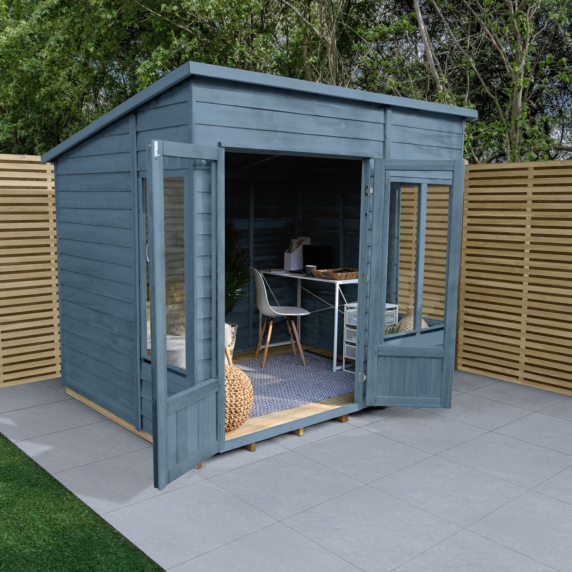 Forest Garden Oakley 8x6 ft with Double door & 4 windows Pent Solid wood Summer house (Base included)