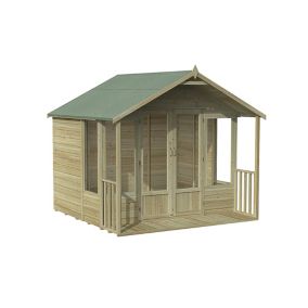 Forest Garden Oakley 8x8 Apex Overlap Solid wood Summer house with Double door (Base included) - Assembly service included