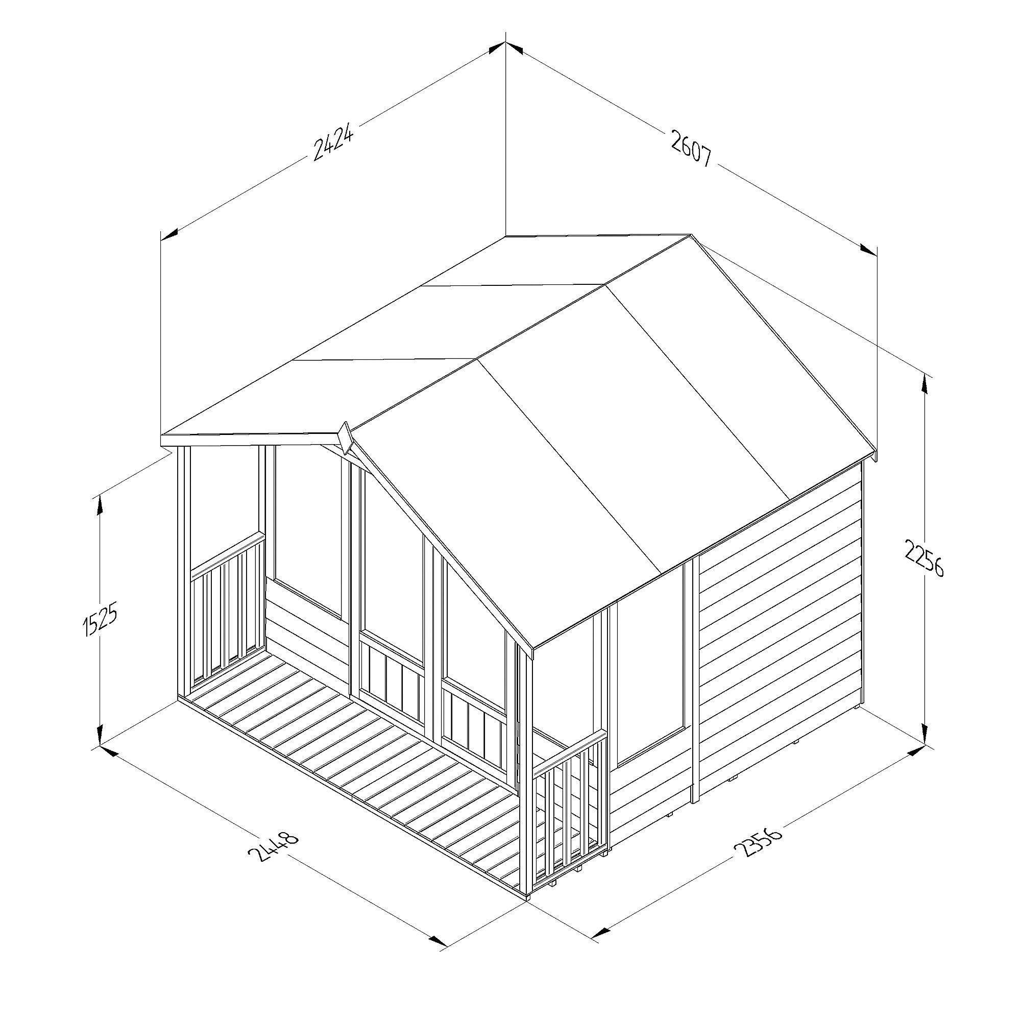 Forest Garden Oakley 8x8 ft with Double door & 4 windows Apex Solid wood Summer house (Base included)