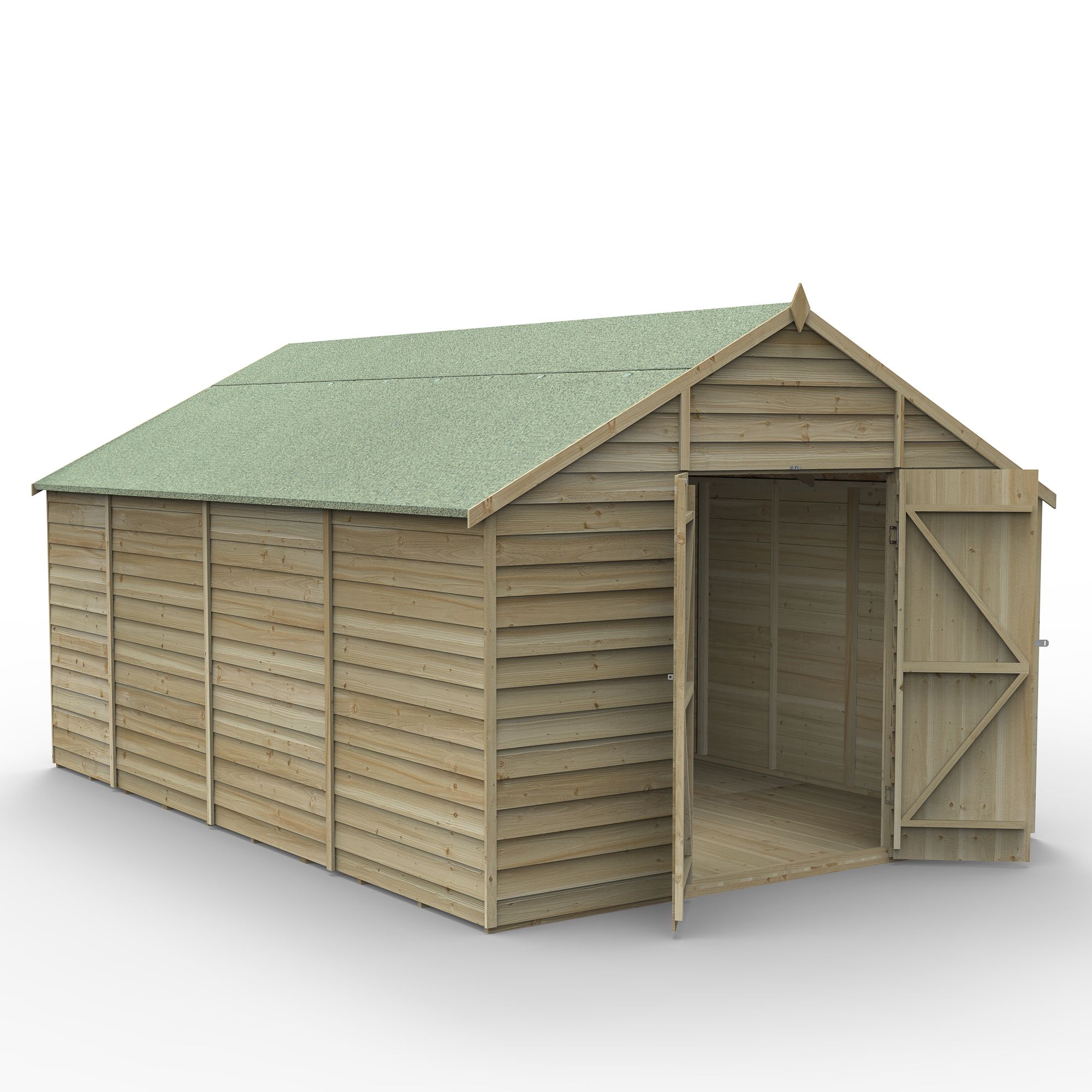 Forest Garden Overlap 10x15 ft Apex Wooden 2 door Shed with floor - Assembly service included