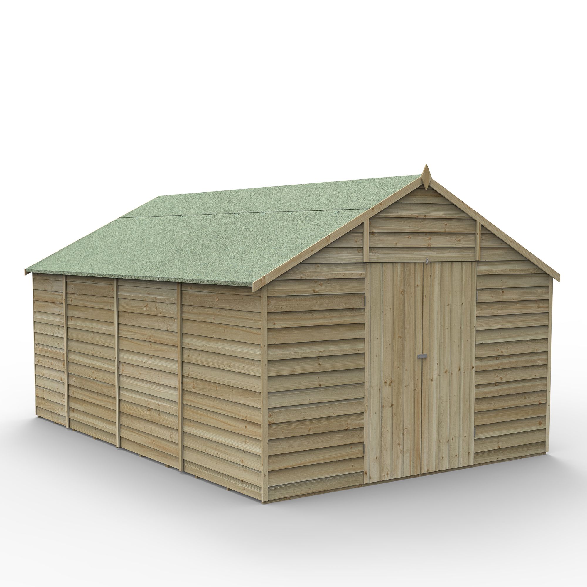 Forest Garden Overlap 10x15 ft Apex Wooden 2 door Shed with floor - Assembly service included