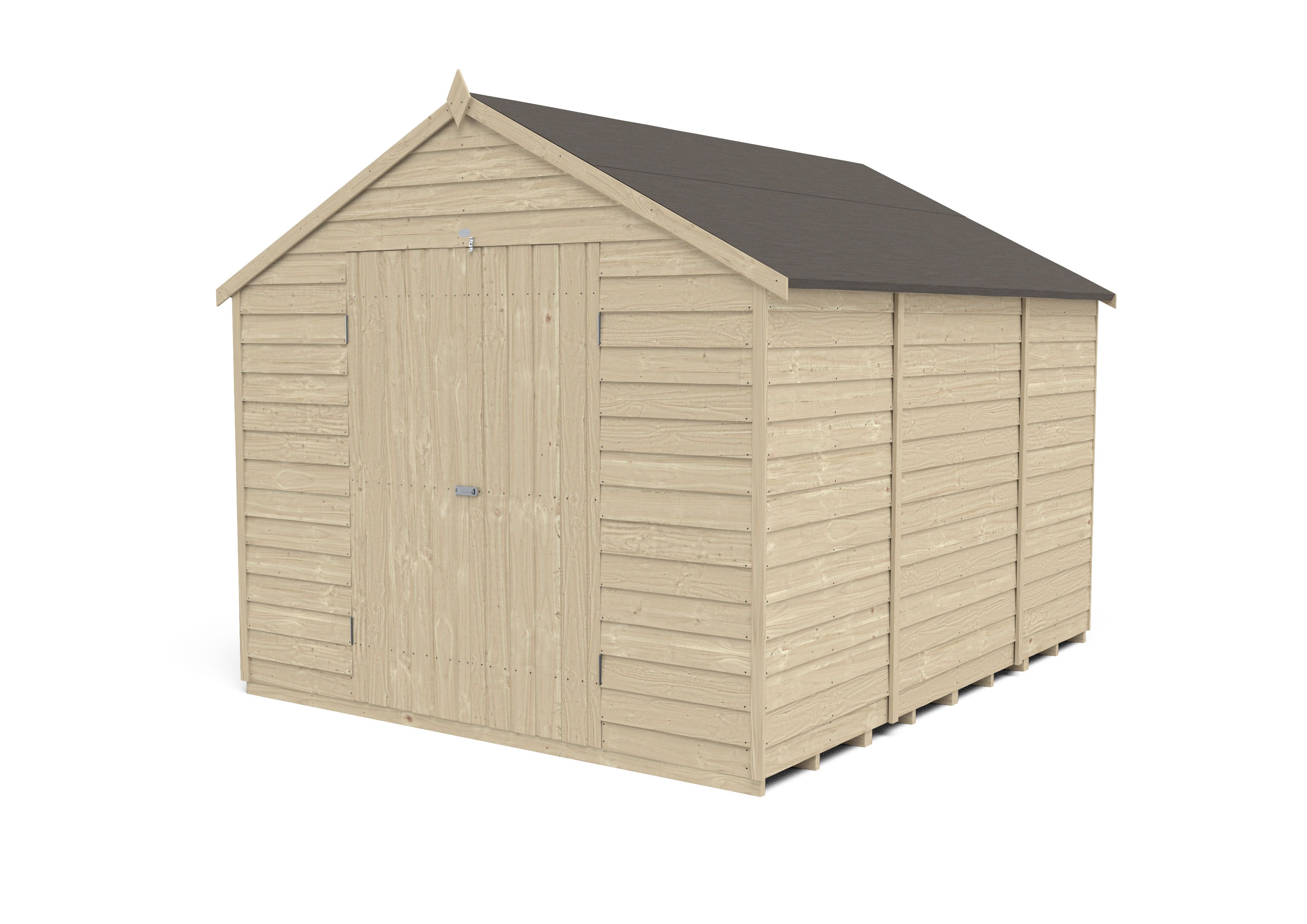 Forest Garden Overlap 10x8 ft Apex Wooden 2 door Shed with floor - Assembly service included