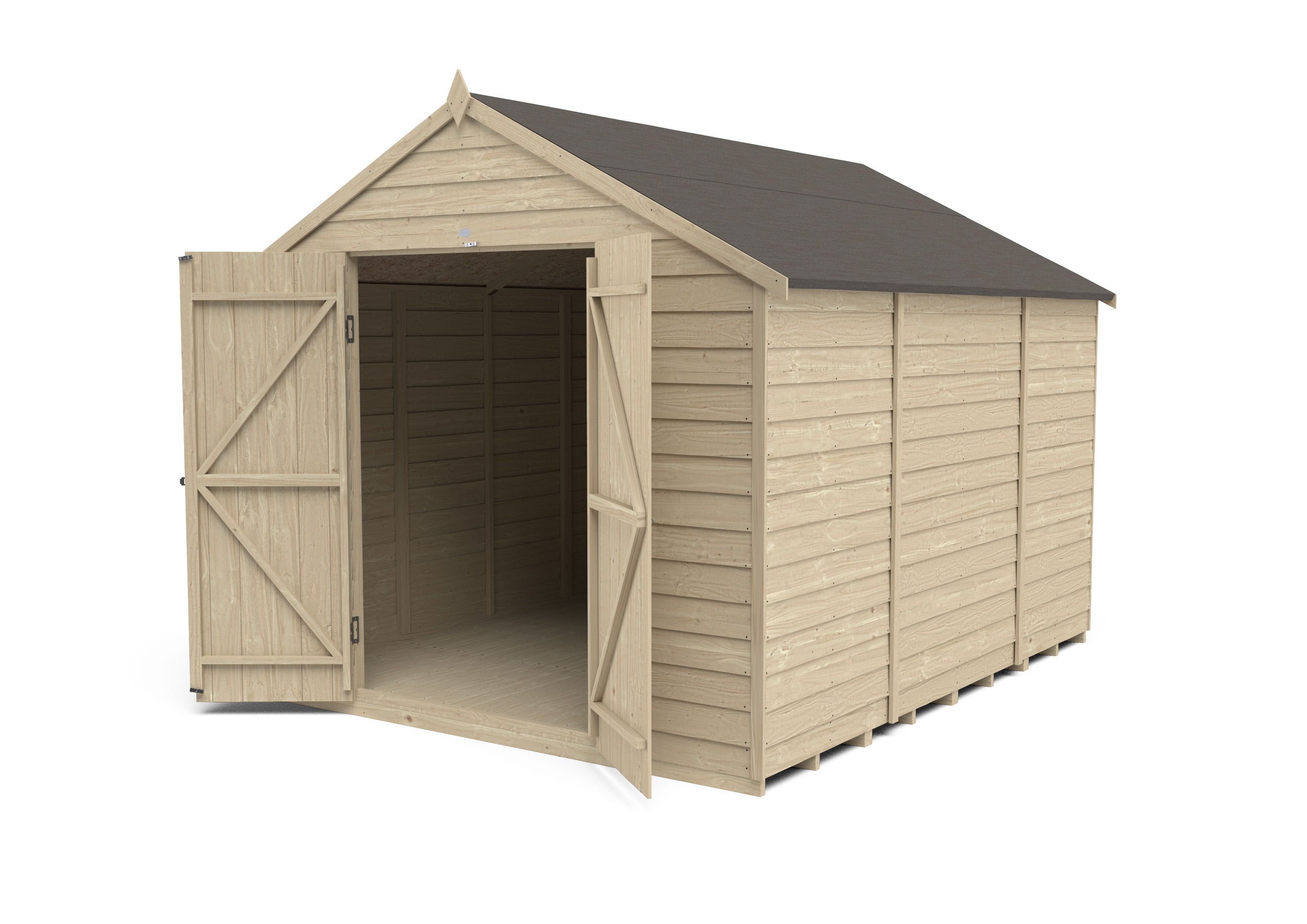 Forest Garden Overlap 10x8 ft Apex Wooden 2 door Shed with floor - Assembly service included