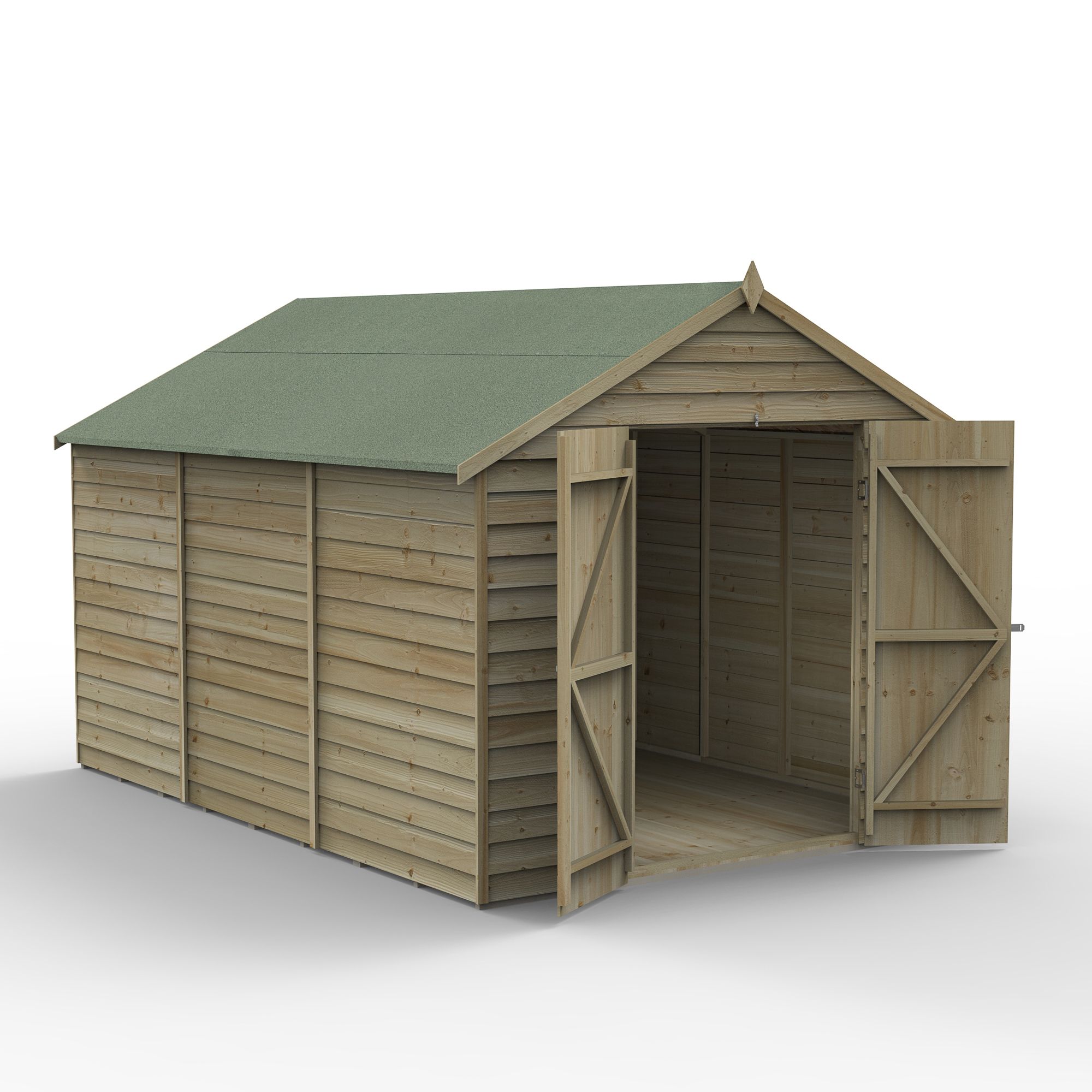 Forest Garden Overlap 12x8 ft Apex Wooden 2 door Shed with floor - Assembly service included