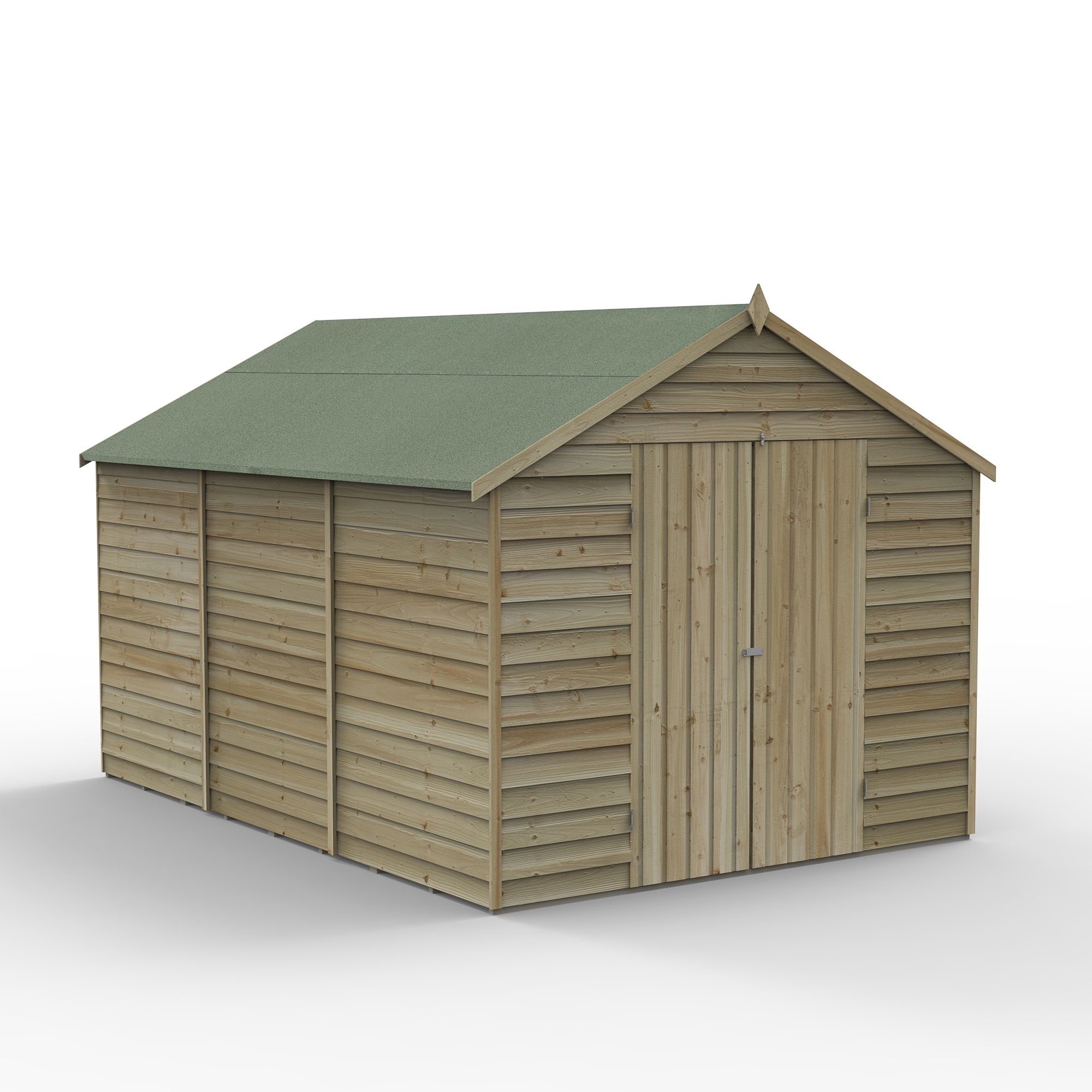 Forest Garden Overlap 12x8 ft Apex Wooden 2 door Shed with floor (Base included) - Assembly service included