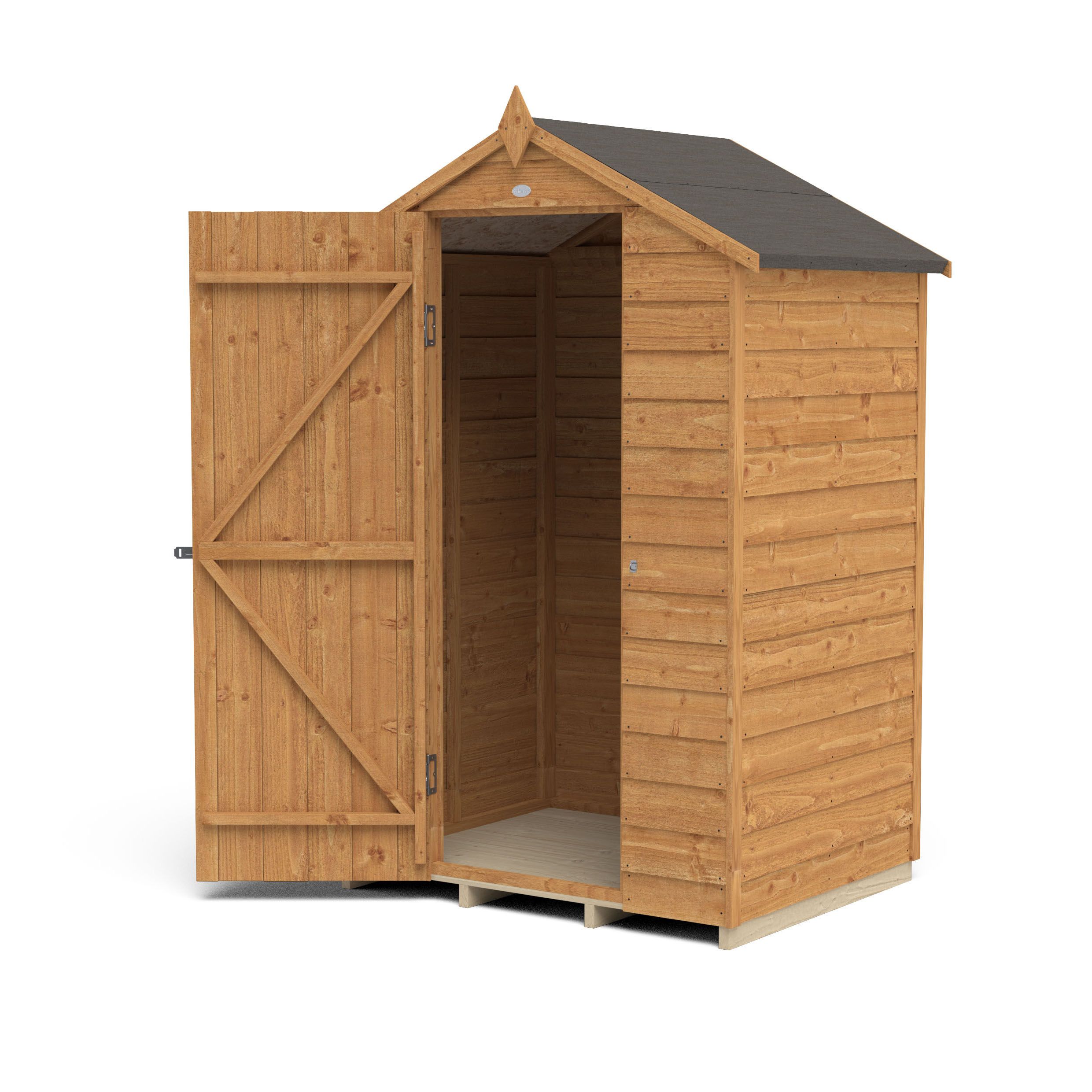 Forest Garden Overlap 4x3 ft Apex Wooden Dip treated Shed with floor (Base included) - Assembly service included
