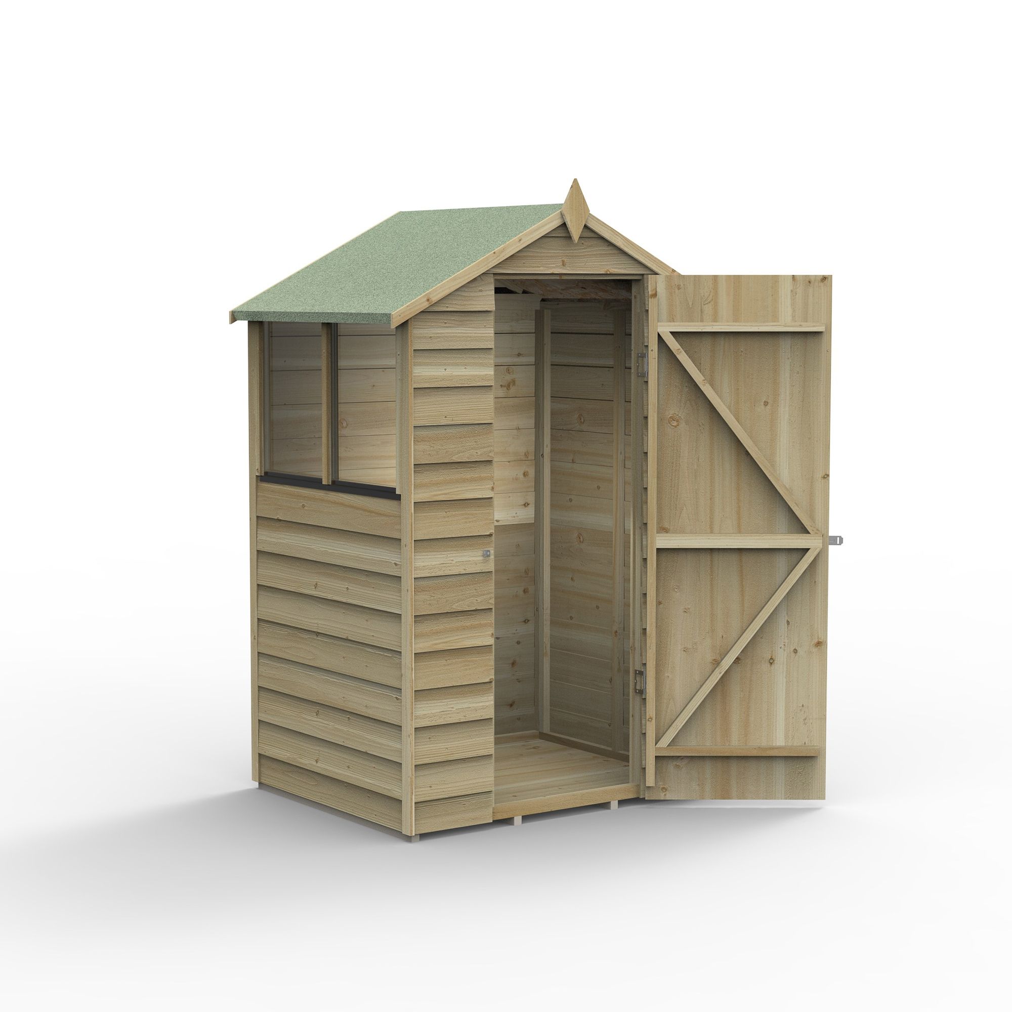 Forest Garden Overlap 4x3 ft Apex Wooden Shed with floor & 2 windows (Base included) - Assembly service included