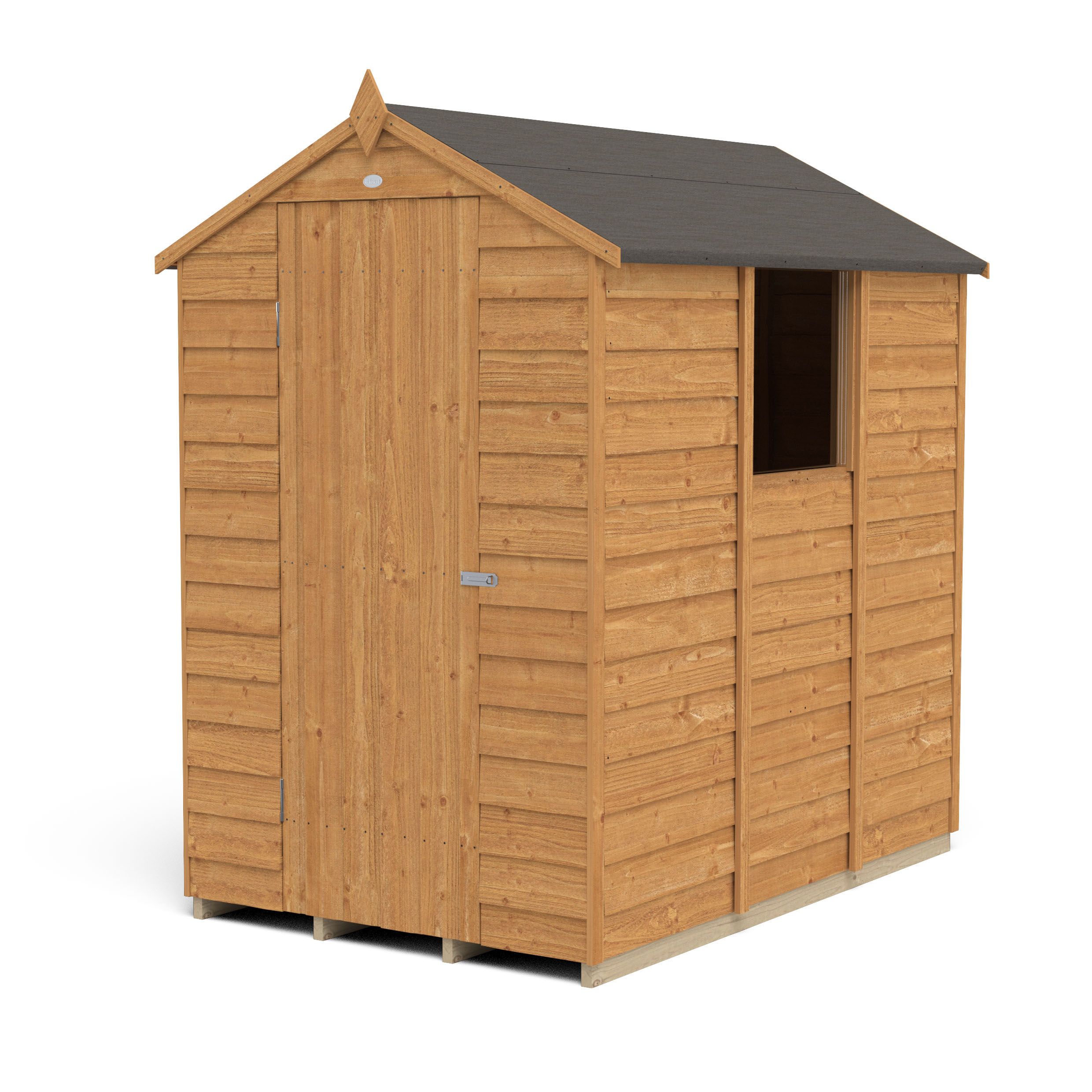 Forest Garden Overlap 6x4 ft Apex Wooden Dip treated Shed with floor & 1 window - Assembly service included