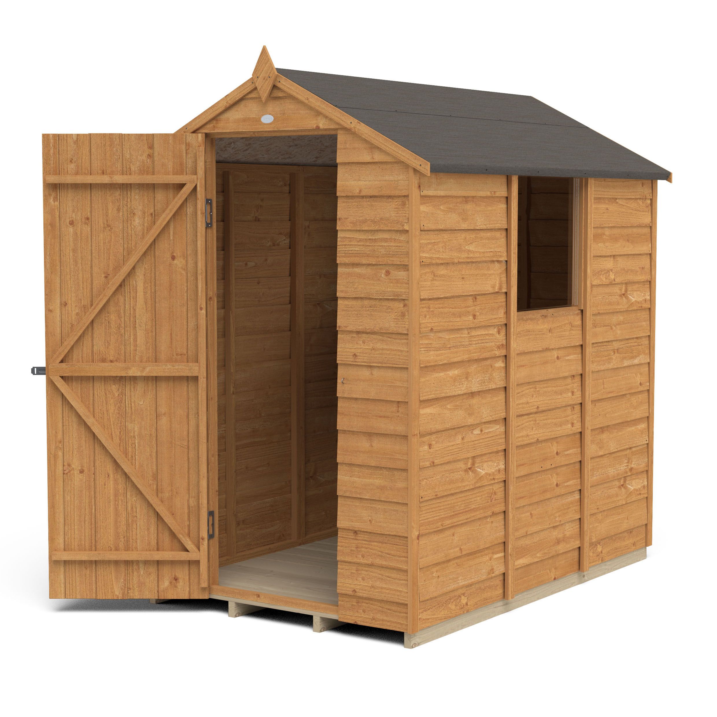 Forest Garden Overlap 6x4 ft Apex Wooden Dip treated Shed with floor & 1 window (Base included) - Assembly service included